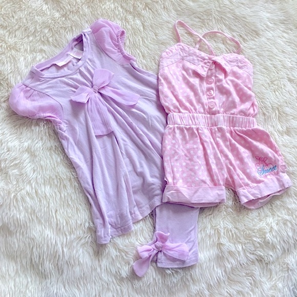 🌸3/$30🌸 Bundle of 2 adorable outfits - Polka Dot Romper + Girly 2-piece Set - Picture 1 of 7